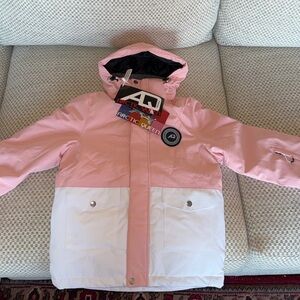 Pink and White Kids Arctic Queen Ski Jacket & Pair of Bibs
